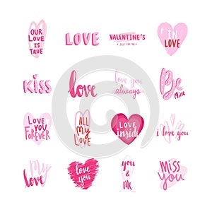 Collection of valentines day typographies