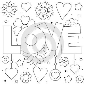 Love. Coloring page. Black and white vector illustration.