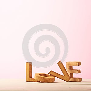 Love composition of wooden letters
