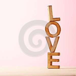 Love composition of wooden letters