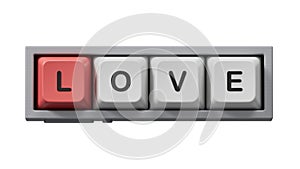 love.Computer keyboard keys spelling.Flat lay view from above on computer keyboard keys buttons