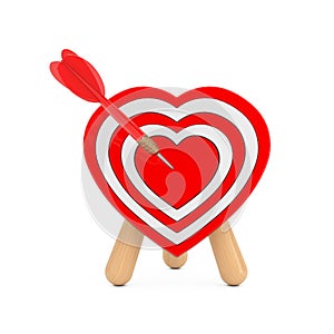 Love Concept. Archery Target in Shape of Heart with Dart in Center. 3d Rendering