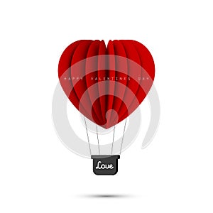 Love concept. Valentines Day. Air balloon in heart shape. Paper art and origami design. Illustration of the Love. Vector