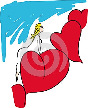 Love concept. Woman with red heart balloon. photo