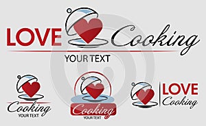 Love Cooking Logo Template. Bon appetit. Hand drawn vector illustration. Can be used for badges, labels, logo, bakery, street fes