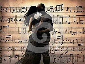 Love couple and background with notes