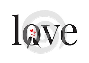 Love, Couple of Birds in love, Wall Decals, Wording Design isolated on white background