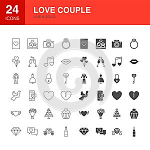 Love Couple Line Web Glyph Icons