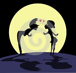 Love couple rendezvous under the moon