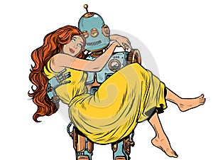 Love couple robot and woman