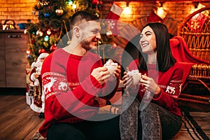 Love couple, romantic christmas celebration