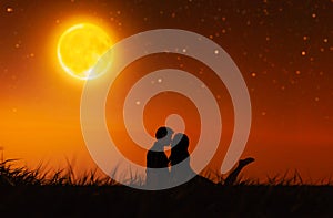 Love couples under the moonlight