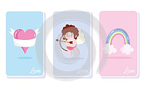 Love cupid heart rainbow romantic celebration cartoon cards