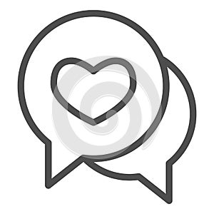 Love dialogue bubble line icon. Romantic messages with heart shape symbol, outline style pictogram on white background