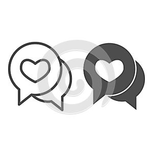 Love dialogue bubble line and solid icon. Romantic messages with heart shape symbol, outline style pictogram on white