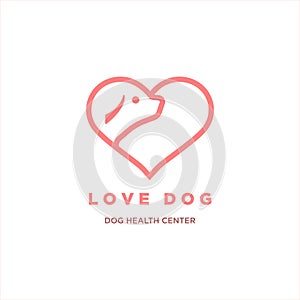 Love Dog logo. Heart and dog head vector