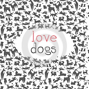 Love for dogs vector background, different dog breeds