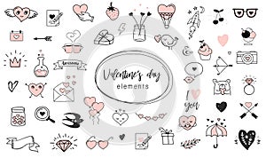 Love doodles, hand drawn illustrations and quotes collection