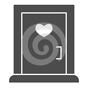 Love doorway solid icon. Close door with heart shaped window symbol, glyph style pictogram on white background