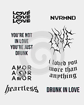 Love drunk text effect quotes for lover, fall in love, amor, broken heart, poster clip art, t shirt design editable