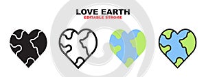 Love Earth icon set with different styles. Editable stroke and pixel perfect. Can be used for web, mobile, ui and more