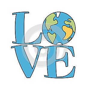 Love Earth logo - text quotes and planet earth