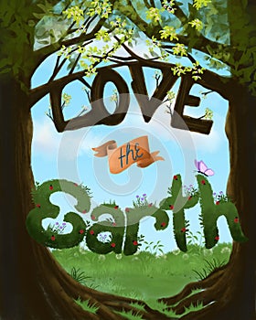 Love the Earth Nature Lettering Word Art