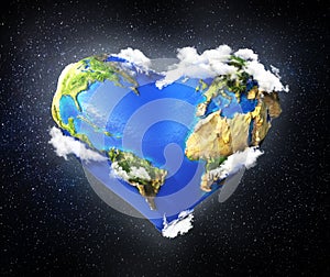 Love the Earth. Planet in form of heart in the space