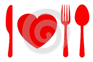 Love eat concept with fork, spoon and knife icons - 