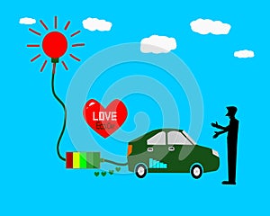 Love Eco car, Solar energy car illustration photo