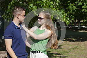 Love emotion. Couple at nature. Spring season