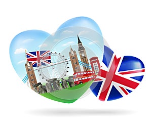 Love England heart shape logo with england flag
