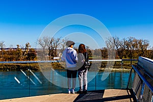 This is LOVE on the Farnam Street Pier at the Heartland of America Park Omaha Nebraska USA.