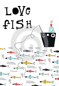Love fish - fishing from the boat in the sea.