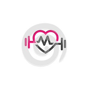 Love fit with pulse logo vector, letter M