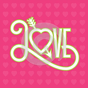 Love flat design typographic illustration with arrow through heart.