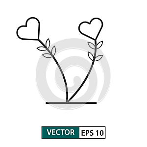 Love flower icon. Outline style. Isolated on white background. Vector illustration EPS 10