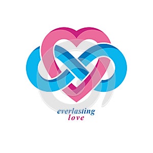 Love Forever conceptual sign, vector symbol created with infinity loop sign and heart.