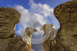 Love forever. Valentine`s day: sculpture of doves cooing.Italy.