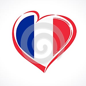 Love France emblem, Bastille day banner with heart in national flag color