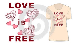 Love is free with hearts on beige t-shirt
