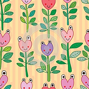 Love frog plant shape seamless pattern