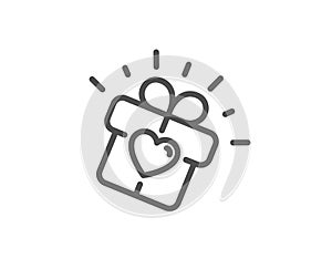 Love gift line icon. Heart present box sign. Dating profile. Vector