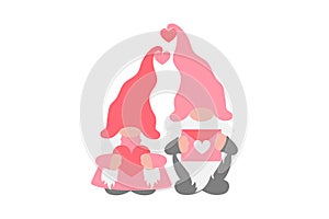 Love gnomes couple, Valentine's day, wedding, Love pink Design, Scandinavian gnomes, girl gnome, and boy gnome