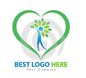 Love Green Creative logo, People Tree Logo concept, new logo Nature Heart logo, elements and symbol