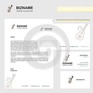 Love guitar Business Letterhead, Envelope and visiting Card Design vector template