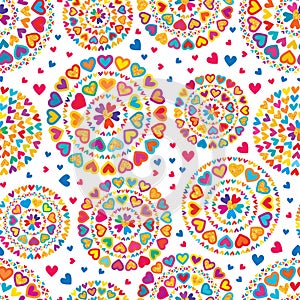 Love hand draw colorful glitter mandala seamless pattern