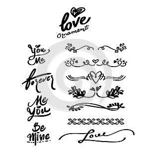 Love Hand drawn Ornaments and Calligraphy Words, divider.