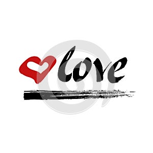 Love hand lettering vector with heart.