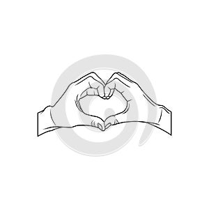 love hand sign hand couple heart black and white vector illustration, romance gesture, love, heart, couple goals valentine